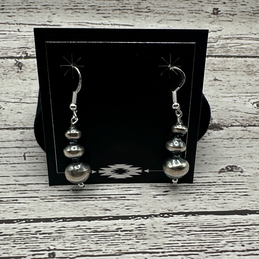 Silver Stacked Navajo Pearl Drop Earrings - Women Jewelry Maker: Treva Jim